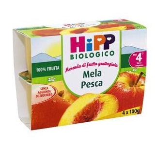 HIPP BIO FRUTTA GRATTUGGIATA MELA PESCA 4X100 G - Farmamood