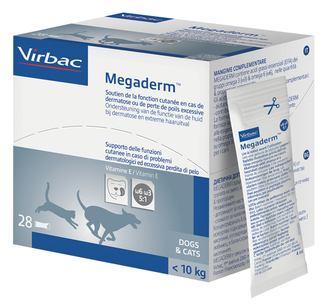 MEGADERM SUPPLEMENTO GATTI E CANI INFERIORI A 10 KG SCATOLA DA 28 SACCHETTI MONODOSE 4 ML - Farmamood