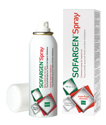 MEDICAZIONE IN POLVERE SPRAY CON CAOLINO E ARGENTO SULFADIAZINA 1% SOFARGEN SPRAY 10 G BOMBOLETTA PRESSURIZZATA 125 ML - Farmamood