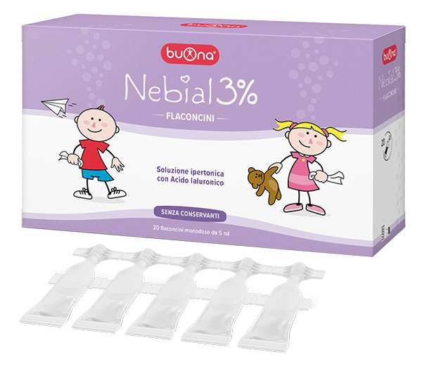 NEBIAL FLACONCINI SOLUZIONE SALINA IPERTONICA DI SODIO CLORURO AL 3% CON ACIDO IALURONICO 20X5 ML - Farmamood