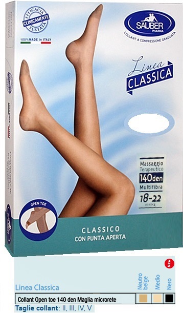 SAUBER COLLANT OPEN TOE MAGLIA MICRORETE 140 DEN COLORE NEUTRO BEIGE 3 LINEA CLASSICA - Farmamood