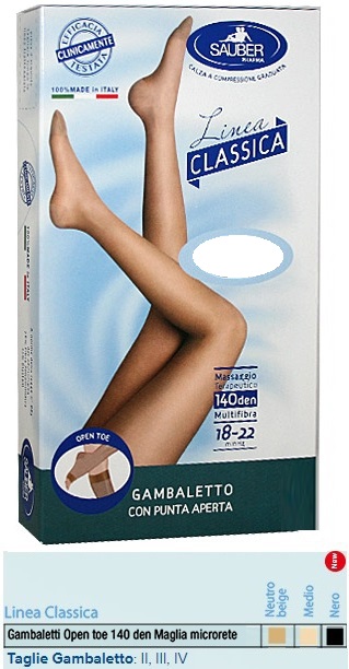 SAUBER GAMBALETTO OPEN TOE MAGLIA MICRORETE 140 DEN COLORE NEUTRO BEIGE TAGLIA 4 LINEA CLASSICA - Farmamood