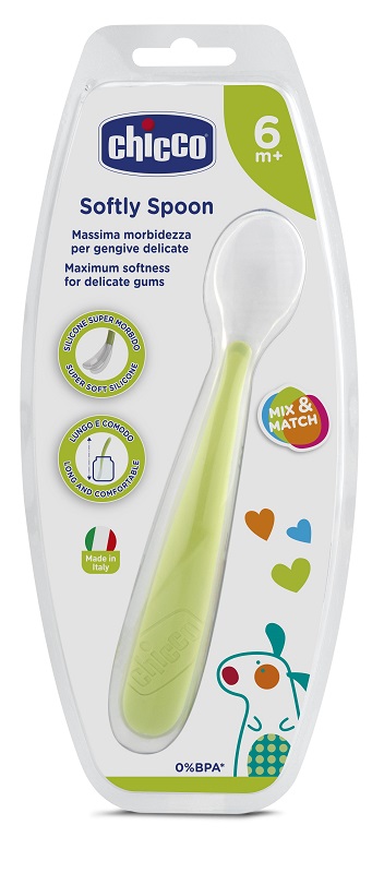 CHICCO CUCCHIAIO MORBIDO SILICONE 6M+ VERDE UP - Farmamood