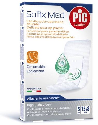 CEROTTO PIC SOFFIX MED IN TNT CON TAMPONE CENTRALE ASSORBENTE STERILE MONOUSO 15X8 CM ANTIBATTERICO 5 PEZZI - Farmamood