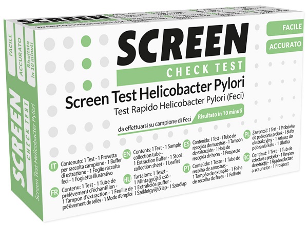 TEST RAPIDO PER L'INDIVIDUAZIONE DEGLI ANTIGENI HELICOBACTER PYLORI NELLE FECI UMANE SCREEN CHECK TEST HELICOBACTER/PYLORI - Farmamood