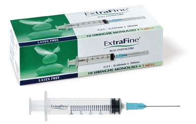 SIRINGA EXTRAFINE 5 ML GAUGE 23 0,60X30MM 10 PEZZI - Farmamood
