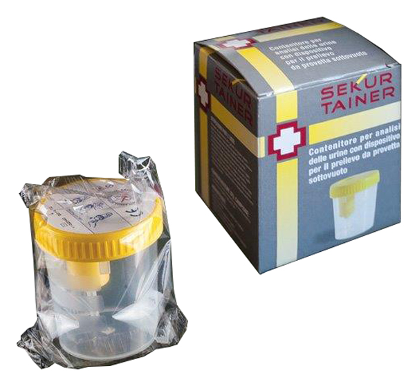 CONTENITORE PER URINA SEKUR TRAINER CON TAPPO A VITE E SONDA PER PRELIEVO DA PROVETTA SOTTOVUOTO 120ML - Farmamood