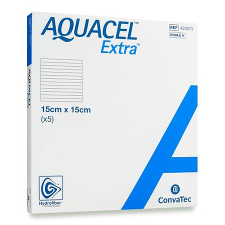 MEDICAZIONE IN TECNOLOGIA HYDROFIBER IN CARBOSSIMETILCELLULOSA SODICA E CELLULOSA RIGENERATA AQUACEL EXTRA 15X15 CM 5 PEZZI - Farmamood