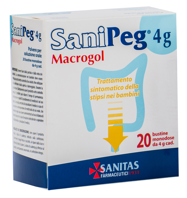 SANIPEG MACROGOL POLVERE PER SOLUZIONE ORALE 20 BUSTINE DA 4 G - Farmamood