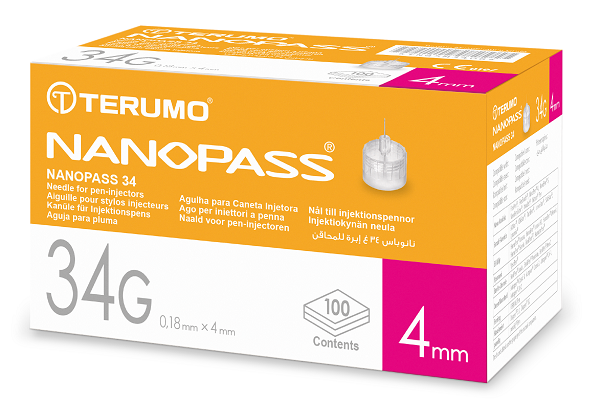 AGO PER PENNA DA INSULINA NANOPASS 34 GAUGE LUNGHEZZA 4 MM 100 PEZZI - Farmamood