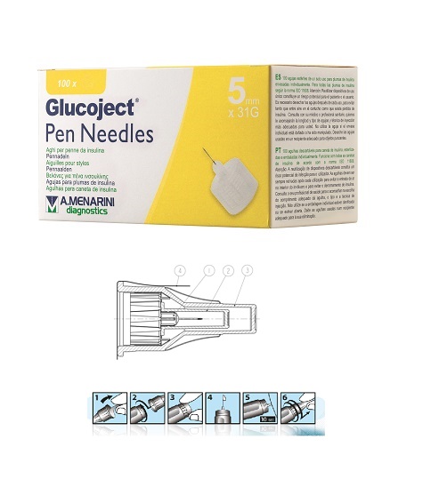 AGO PER PENNA DA INSULINA GLUCOJECT LUNGHEZZA 5 MM GAUGE 31 100 PEZZI - Farmamood