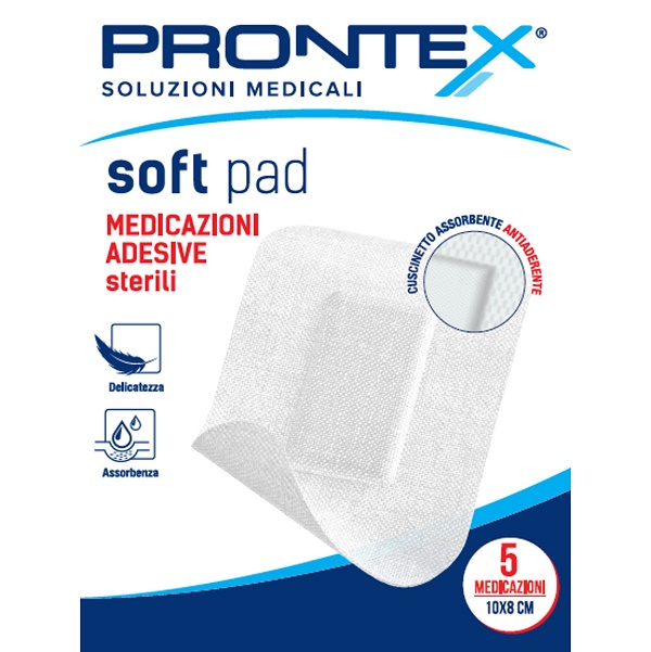 MEDICAZIONE ADESIVA STERILE PRONTEX SOFT PAD 10X8 CM 5 PEZZI - Farmamood