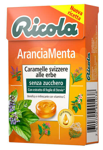 RICOLA ARANCIA MENTA SENZA ZUCCHERO 50 G - Farmamood