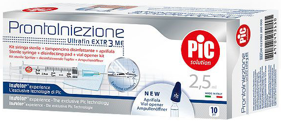 SIRINGA PIC SOLUTION PRONTO INIEZIONE 2,5 ML AGO GAUGE 23 1 1/4 10 PEZZI - Farmamood