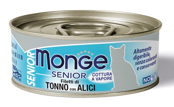 MONGE NATURAL QUALITY GATTO MONGE JELLY FILETTI DI TONNO/ACCIUGHINE SENIOR 80 G - Farmamood