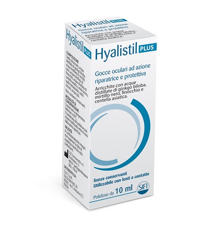 GOCCE OCULARI HYALISTIL PLUS ACIDO IALURONICO 0,4% ACQUA DISTILLATA DI GINKGO BILOBA + MIRTILLO NERO + FINOCCHIO + CENTELLA ASIATICA 10 ML - Farmamood
