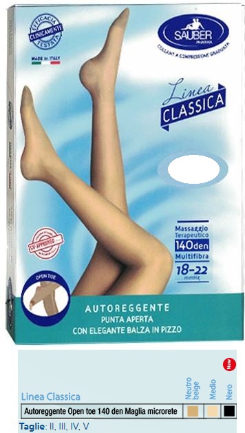 SAUBER AUTOREGGENTE OPEN TOE MAGLIA MICRORETE 140 DEN COLORE NEUTRO BEIGE TAGLIA 3 LINEA CLASSICA - Farmamood