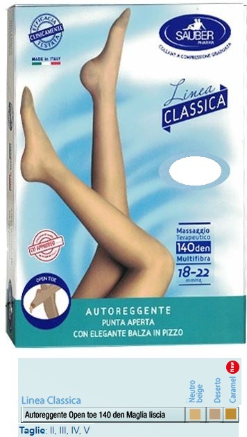 SAUBER AUTOREGGENTE OPEN TOE MAGLIA LISCIA 140 DEN COLORE NEUTRO BEIGE TAGLIA 4 LINEA CLASSICA - Farmamood