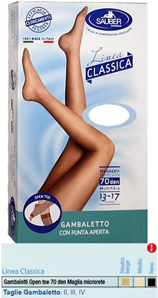 SAUBER GAMBALETTO OPEN TOE MAGLIA MICRORETE 70 DEN COLORE NERO TAGLIA 4 LINEA CLASSICA - Farmamood