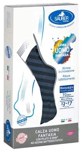 SAUBER CALZA UOMO FANTASIA Q-SKIN 70 DEN BLU RIGA LARGA DENIM TAGLIA P - Farmamood