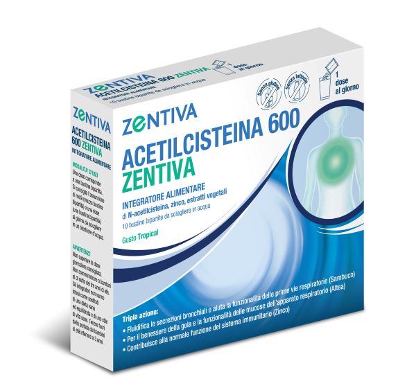 ACETILCISTEINA 600 ZENTIVA 10 BUSTINE BIPARTITE GUSTO TROPICAL - Farmamood