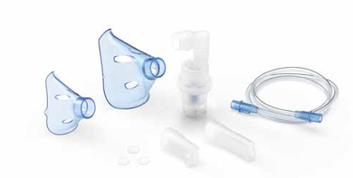 SOFFIO CUBE KIT ACCESSORI RICAMBIO CON AMPOLLA, BOCCAGLIO E FOCELLA NASALE, MASCHERA PEDIATRICA E ADULTI, TUBELLO E FILTRI DI RICAMBIO E BORSA PORTA ACCESSORI - Farmamood