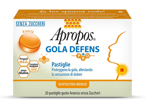 APROPOS GOLA DEFENS PRO 20 PASTIGLIE ARANCIA SENZA ZUCCHERO - Farmamood