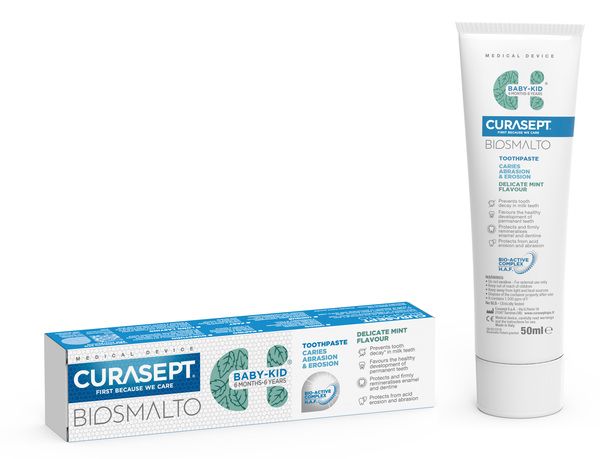 CURASEPT BIOSMALTO DENTIFRICIO BABY KID MENTA CARIE ABRASIONE & EROSIONE 50 ML - Farmamood