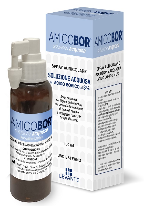 SOLUZIONE ACQUOSA PER IRRIGAZIONE DELL'ORECCHIO AMICOBOR 100 ML - Farmamood