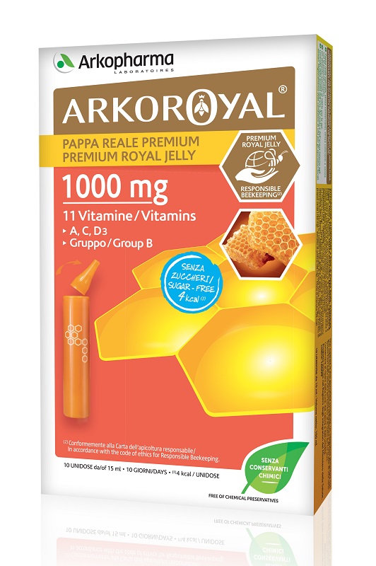 ARKOROYAL PAPPA REALE 1000 MG + VITAMINE SENZA ZUCCHERO 10 FIALE - Farmamood