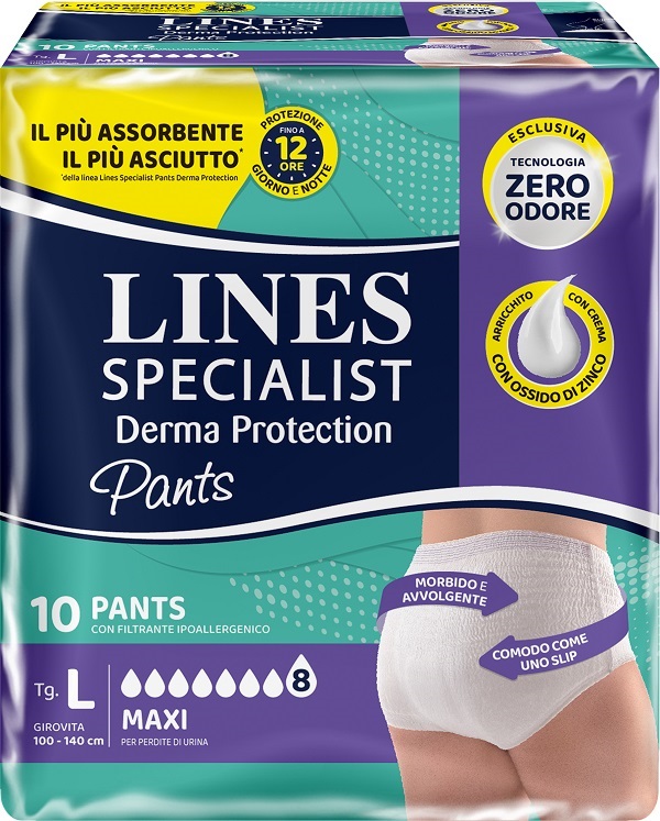 PANNOLONE PER INCONTINENZA LINES SPECIALIST DERMA PANTS MAXI L 10 PEZZI - Farmamood