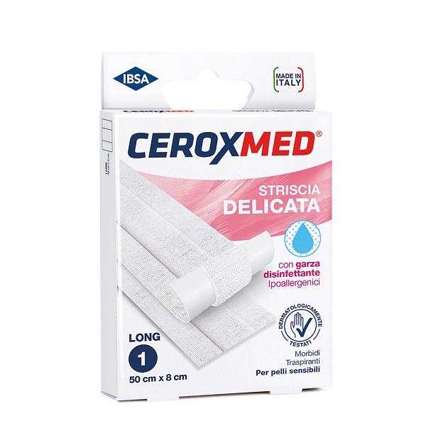 STRISCIA DELICATA CEROXMED CON GARZA DISINFETTANTE IPOALLERGENICA PER PELLI SENSIBILI 50X8CM 1 PEZZO - Farmamood