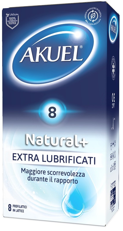 PROFILATTICO AKUEL NATURAL+ EXTRALUBRIFICATO 8 PEZZI - Farmamood