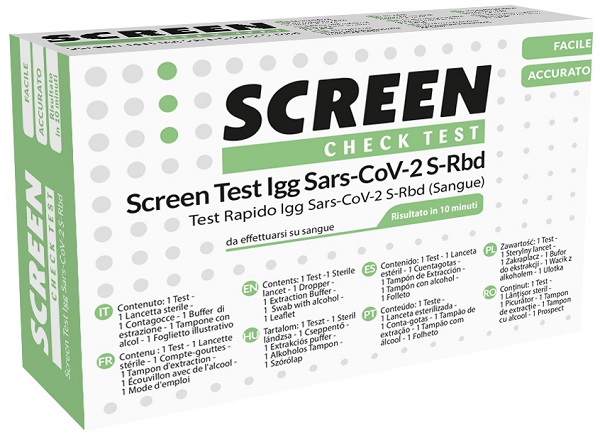 TEST SIEROLOGICO RAPIDO COVID-19 SCREEN TEST AUTODIAGNOSTICO DETERMINAZIONE QUALITATIVA ANTICORPI IGG SARS-COV-2 IN CAMPIONI DI SANGUE INTERO MEDIANTE IMMUNOCROMATOGRAFIA - Farmamood