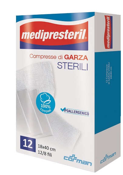 GARZA COMPRESSA MEDIPRESTERIL 12/8 FU 18X40CM 12 PEZZI - Farmamood
