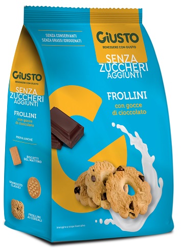 GIUSTO SENZA ZUCCHERO FROLLINI GOCCE CIOCCOLATO SENZA ZUCCHERO 350 G - Farmamood
