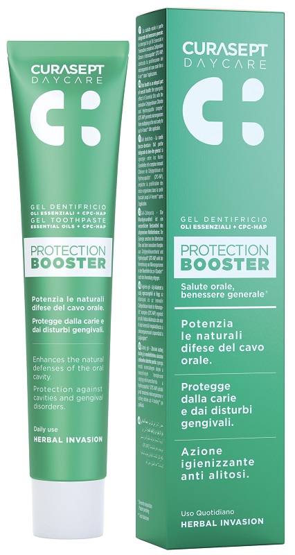 CURASEPT DAYCARE DENTIFRICIO PROTECTION BOOSTER HERBAL INVASION 75 ML - Farmamood