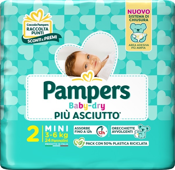 PAMPERS BABY DRY PANNOLINO DOWNCOUNT MINI 24 PEZZI - Farmamood