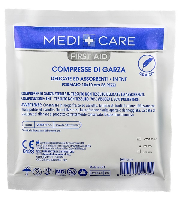 GARZA MEDICARE COTONE 10X10 CM 25 PEZZI - Farmamood