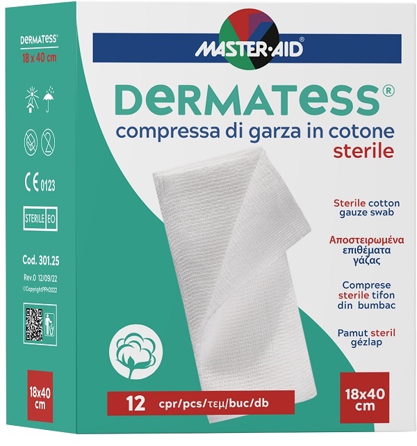 GARZA IDROFILA DERMATESS COTONE 18X40 12 PEZZI - Farmamood